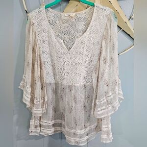 EUC Anthropologie Meadow Rue Aeris Silk Peasant Prairie Blouse Size M